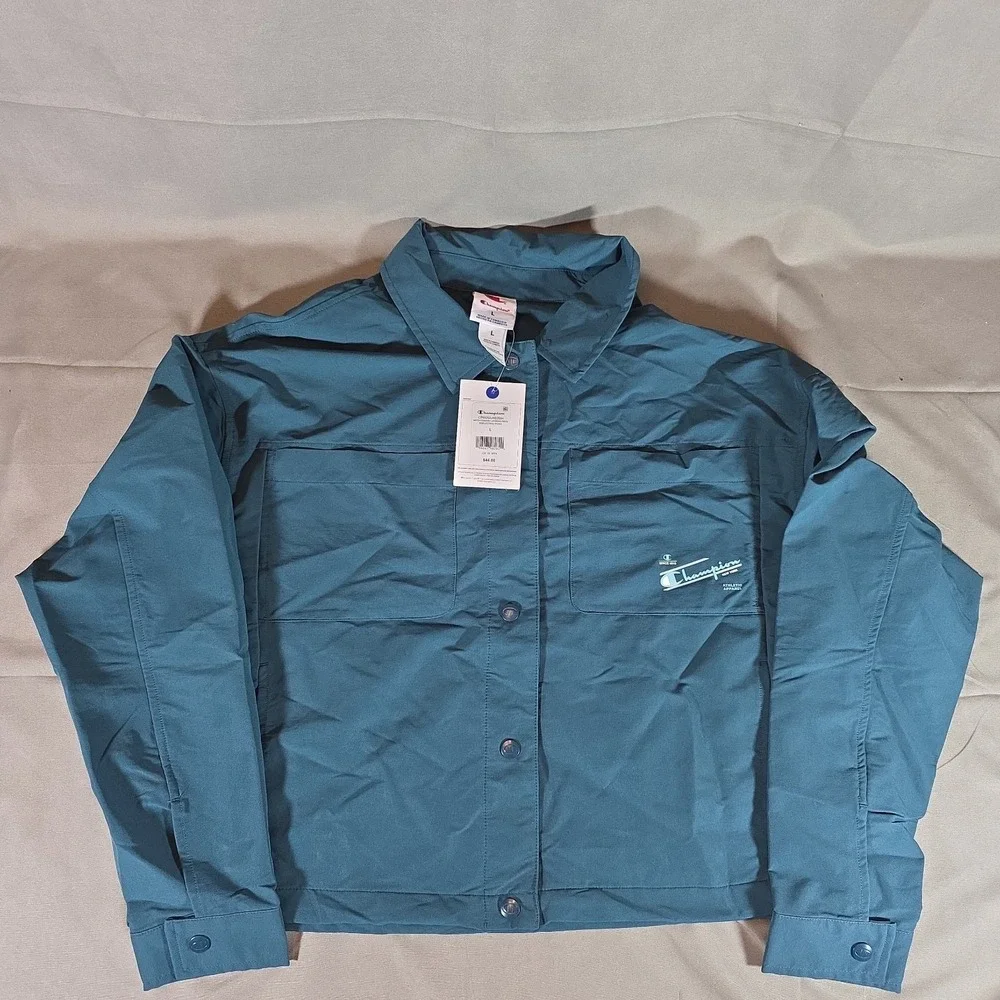 Champion Womens Large‎ Coaches Jacket Reflecting Pond Teal Nylon NWT